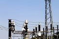 Workers maintenance sub station. Royalty Free Stock Photo