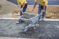 Workers Mixing concrete by hand 3 Royalty Free Stock Photo