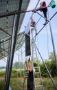 Workers mounting photovoltaic solar panel system Royalty Free Stock Photo