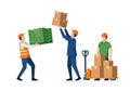 Workers move packages and electronic components with a pallet jack transparent background Royalty Free Stock Photo