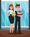 Workers at Office Party Flat Vector Illustration