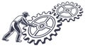 Workers Optimizing Gears Industrial Process, vector design Generative AI Royalty Free Stock Photo