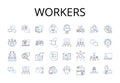 Workers line icons collection. Employees, Staff, Laborers, Operators, Personnel, Colleagues, Teammates vector and linear