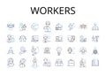 Workers line icons collection. Employees, Staff, Laborers, Operators, Personnel, Colleagues, Teammates vector and linear