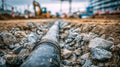 Construction site with pipeline installation and heavy equipment in the background Royalty Free Stock Photo