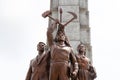 Workers` Party monument by the Juche tower in Pyongyang, North Korea