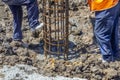 Workers pour concrete for pile foundation Royalty Free Stock Photo