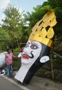 Workers preparing a head of monster size effigy of ten headed demon king Ravan in Bhopal