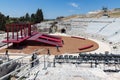 Workers preparing stage in the Greek theatre of Syracusa, Sicily