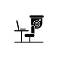 Workers productivity improvement with surveillance camera black glyph icon
