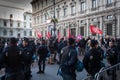 Workers protesting in front of La Scala opera house in Milan, Italy Royalty Free Stock Photo