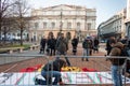 Workers protesting in front of La Scala opera house in Milan, Italy Royalty Free Stock Photo