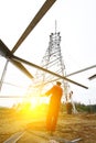 The workers of the pylon Royalty Free Stock Photo