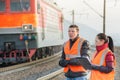 Workers at a railway