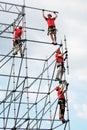 Workers in red uniform