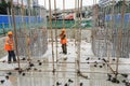 Workers on the Reinforced concrete pile caps