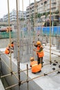 Workers on the Reinforced concrete pile caps