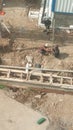 Workers are repairing a culvert