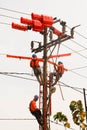 Workers repairing an electric tower