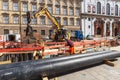 Workers repairing pipeline at the city street