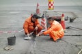 Workers are repairing road Royalty Free Stock Photo