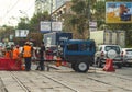 workers repairing the tram rail ways