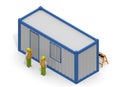 Workers resting at the rest area. A person who works at a construction site. Talk to friends. isometric