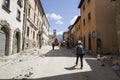 Workers in Rieti Emergency Camp in earthquake damaged Amatrice, Italy