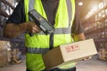 Workers Scanning Bar Code Scanner on Packaging Boxes. Shipping Warehouse. Shipment. Computer Mobile Work Tool Inventory Management