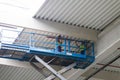 Workers on a scissor lift platform