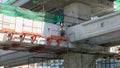 Workers stand on reinforced concrete structure