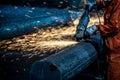 The workers in the steel mill are burnishing the steel Royalty Free Stock Photo