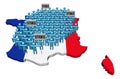 Workers on strike on France map flag Royalty Free Stock Photo