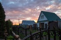 Workers strike in rustic sunset in the garden in Russia