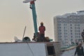 Workers at the Sunda Kelapa Harbor in Jakarta Royalty Free Stock Photo