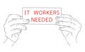 IT Workers or Support Needed. Message of Hiring Computer Scientists on paper. Editable hand drawn contour. Sketch in