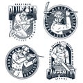 Workers with tools emblems set Royalty Free Stock Photo