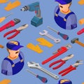 Workers and tools seamless pattern. Royalty Free Stock Photo