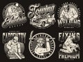 Workers and towing service monochrome emblems Royalty Free Stock Photo