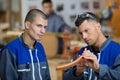 workers on tyre production machine Royalty Free Stock Photo