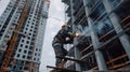 workers in uniform and protective masks are welding the structure on the construction Royalty Free Stock Photo