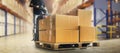 Workers Unloading Packaging Boxes on Pallet in The Warehouse. Cardboard Boxes. Shipping Supplies Warehouse. Shipment Boxes. Royalty Free Stock Photo