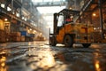 Forklift loader in warehouse. Logistics and transportation of goods Royalty Free Stock Photo