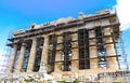 Workers up high on scaffoling for restoration work on the ancient Parthenon on Accropolis in Athens Greece 1 - 3 - 2018 Royalty Free Stock Photo