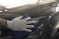 Workers use car wipes