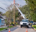 Workers use Heavy Equipment to Replace Utility Pole Royalty Free Stock Photo