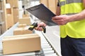 workers in the warehouse scanning parcels for retail and transport shipping Royalty Free Stock Photo