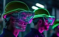 Workers wearing high-tech augmented reality helmets in a modern industrial facility during a training session Royalty Free Stock Photo