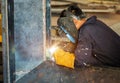 Workers welding construction by MIG welding Royalty Free Stock Photo