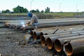 Workers are welding steel